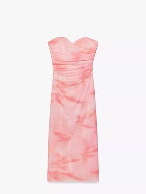 Zara Strapless Pink Watercolor Sheath Dress NWT